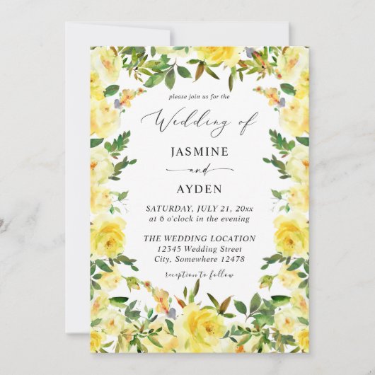 Invitation Mariage Floral Jaune V2 (Devant)