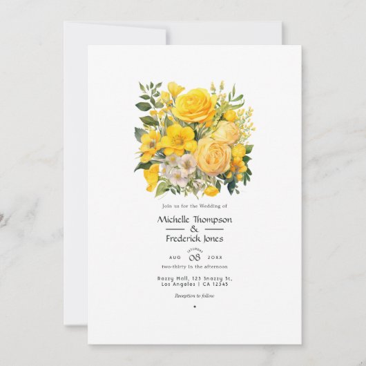 Invitation Mariage floral jaune vif (Devant)