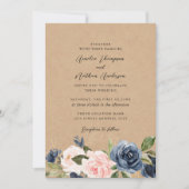 Invitation Mariage Floral Kraft Rustique Navy Blush (Devant)