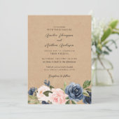Invitation Mariage Floral Kraft Rustique Navy Blush (Debout devant)