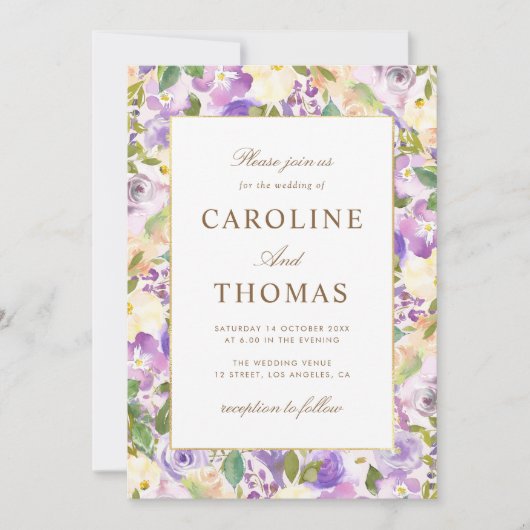 Invitation mariage floral lavande (Devant)