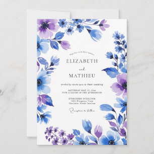 Invitation Mariage Floral Lavande Bleu Painterly