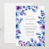 Invitation Mariage Floral Lavande Bleu Painterly (Devant / Derrière)