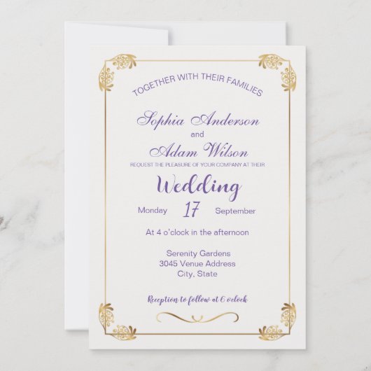 Invitation Mariage Floral Lavande Et Aquarelle Dorée (Dos)