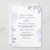 Invitation Mariage Floral Lavande Pourpre Code QR Rustique (Devant)