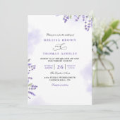 Invitation Mariage Floral Lavande Pourpre Code QR Rustique (Debout devant)