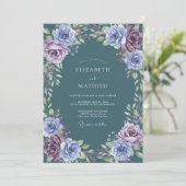 Invitation Mariage Floral Lavande Sarcelle Profond (Debout devant)