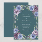 Invitation Mariage Floral Lavande Sarcelle Profond (Devant / Derrière)