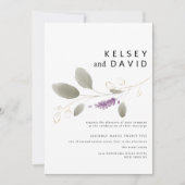 Invitation Mariage floral lavender menthe or aquarelle (Devant)