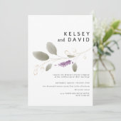 Invitation Mariage floral lavender menthe or aquarelle (Debout devant)
