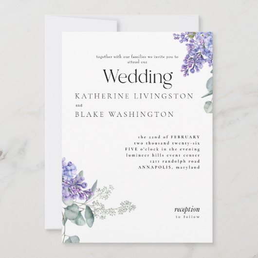 Invitation Mariage floral Lilac (Devant)