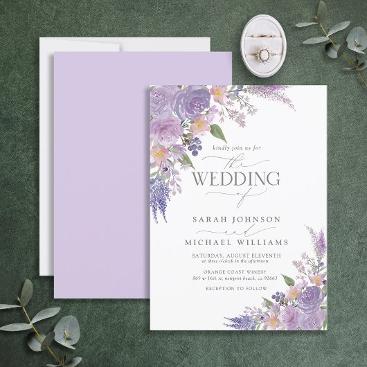Invitation Mariage floral Lilac moderne Lavender Mauve Script