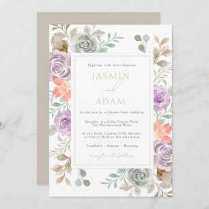 Invitation Mariage Floral Lilac Peach Or Moderne