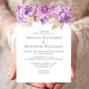 Invitation Mariage Floral Lilas Romantique Or