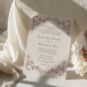 Invitation Mariage Floral Line Art Rustique Vintage Vin
