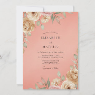 Invitation Mariage Floral Lumineux Corail