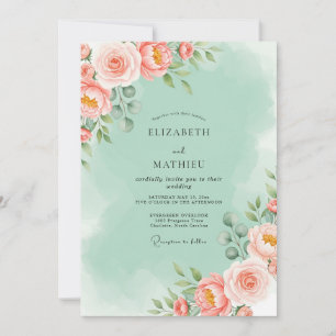Invitation Mariage Floral Lumineux Vert Menthe