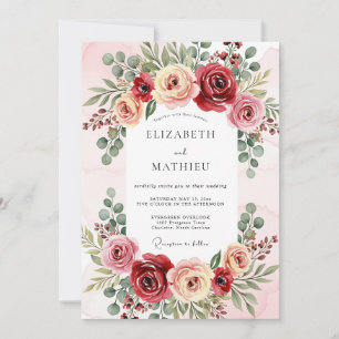 Invitation Mariage Floral Luxueux Bourgogne