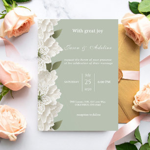 Invitation Mariage Floral Luxueux Moderne Vert Sauge