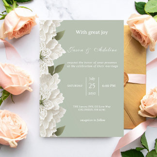 Invitation Mariage Floral Luxueux Moderne Vert Sauge