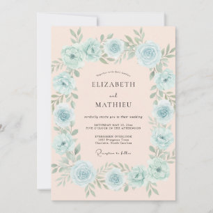 Invitation Mariage Floral Luxuriant Bleu Ciel