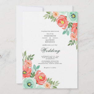 Invitation Mariage Floral Luxuriant Corail Menthe