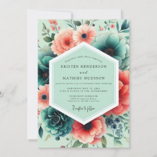Invitation Mariage Floral Luxuriant Corail Menthe
