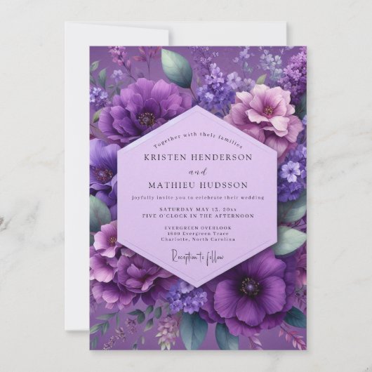 Invitation Mariage floral luxuriant d'améthyste (Devant)