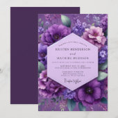 Invitation Mariage floral luxuriant d'améthyste (Devant / Derrière)