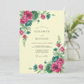 Invitation Mariage Floral Luxuriant Fuchsia Sarcelle (Debout devant)