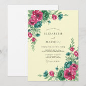 Invitation Mariage Floral Luxuriant Fuchsia Sarcelle (Devant / Derrière)