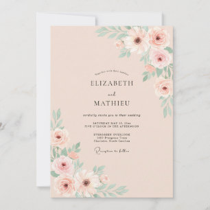 Invitation Mariage Floral Luxuriant Rose Tendre