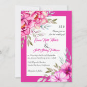 Invitation Mariage floral Magenta rose aquarelle fleurs (Devant)