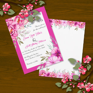 Invitation Mariage floral Magenta rose aquarelle fleurs