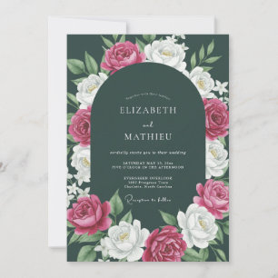 Invitation Mariage Floral Magenta Vert Foncé