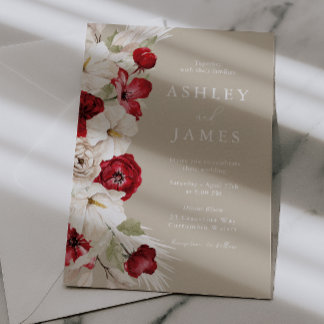 Invitation Mariage Floral Magnifique Blanc et Rouge