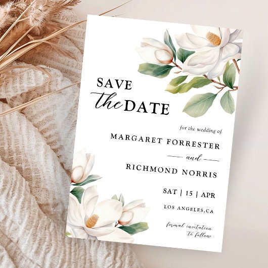 Invitation Mariage Floral Magnolia Blanc Enregistrer La Date