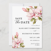 Invitation Mariage Floral Magnolia Rose Enregistrer La Date (Devant)