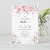 Invitation Mariage floral magnolia rose pastel et blanc (Debout devant)