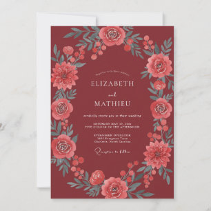 Invitation Mariage Floral Majestueux Bordeaux