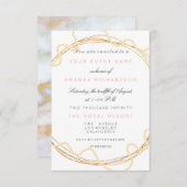 Invitation Mariage Floral Marbre Anniversaire Or Blanc Perles (Devant / Derrière)