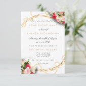 Invitation Mariage floral Marbre Or Rose Perles (Debout devant)