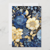 Invitation Mariage floral marine, blanc et or (Dos)