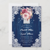 Invitation Mariage floral marine bleu et blanc bois mason jar (Devant)