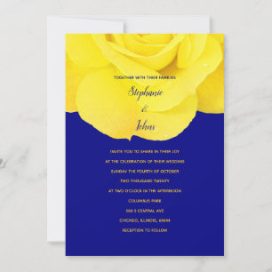 Invitation Mariage Floral Marine Blue Gold Yellow Rose