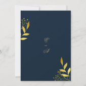 Invitation Mariage floral marine de luxe feuillage bleu or bl (Dos)