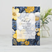 Invitation Mariage floral marine, jaune et blanc (Debout devant)