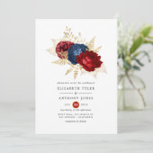 Invitation Mariage floral marine, rouge et or (Debout devant)
