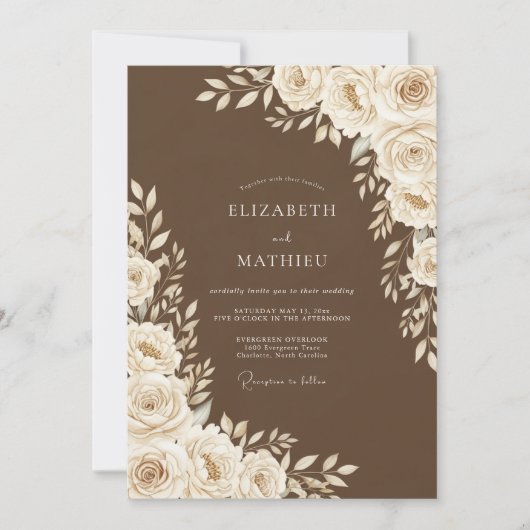 Invitation Mariage Floral Marron (Devant)