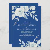 Invitation Mariage floral marseille bleu (Devant / Derrière)